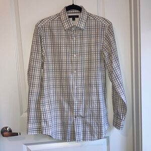 Banana Republic Beige and Green Plaid non iron slim fit Men's Shirt